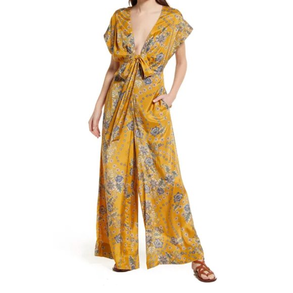 Free People Pants - Free People In the Mood for Love Jumpsuit Golden Combo